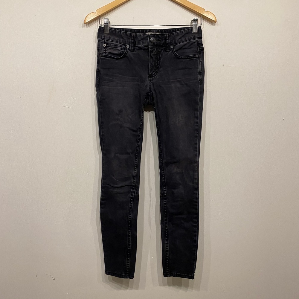 Free People Grunge Black Faded Skinny Jeans Ankle Zip Moto Style Size 25
